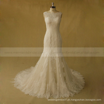 Fabuloso Mermiad Beaded Lace Tulle Wedding Dress With Chapel Train